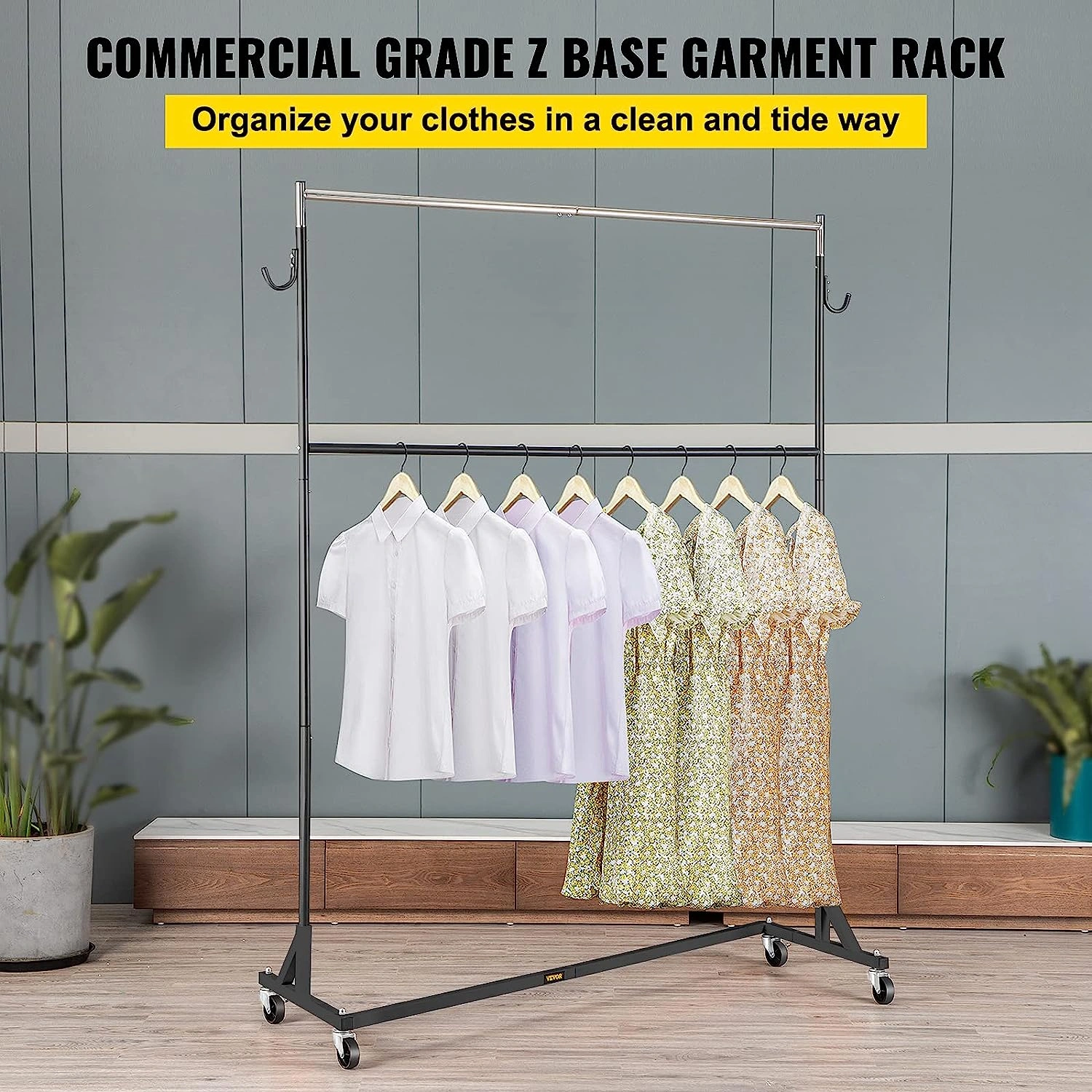 Rack Z Industrial Resistente 300 lbs Ajustable Negreo Ropa Rodante Hogar Tienda Estilo Elegante Perfecto